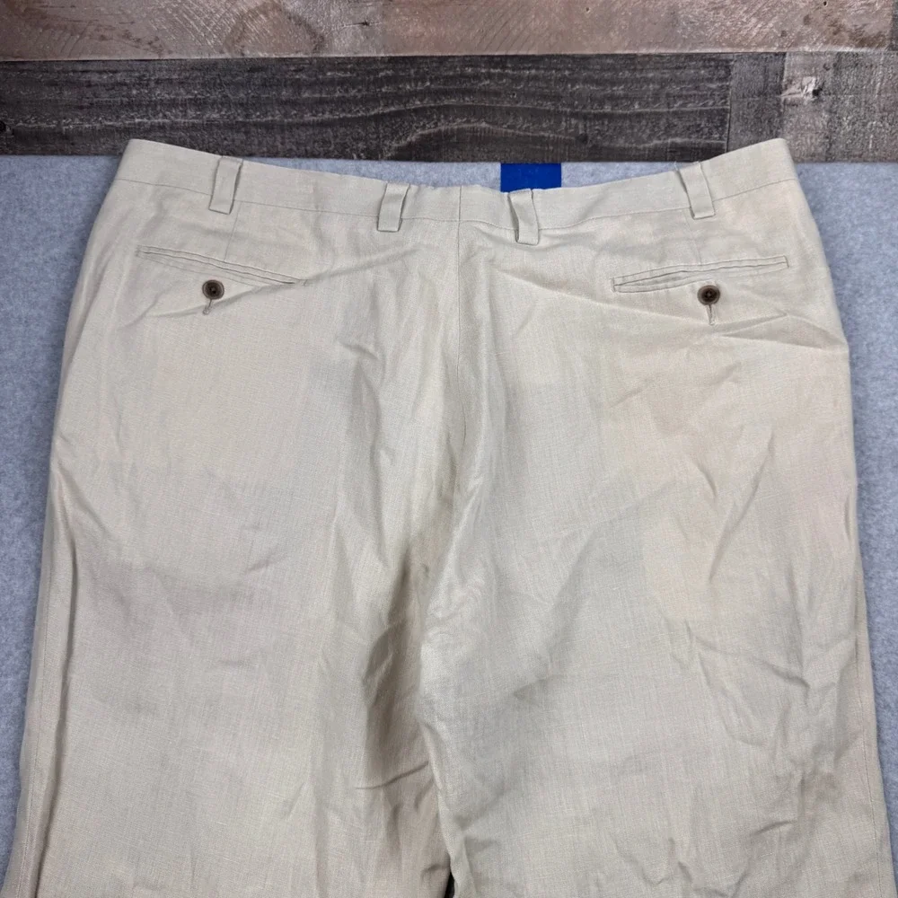 Calvin Klein Pants Mens 42x29 Beige Cream 100% Linen Flat Front Dress Trousers